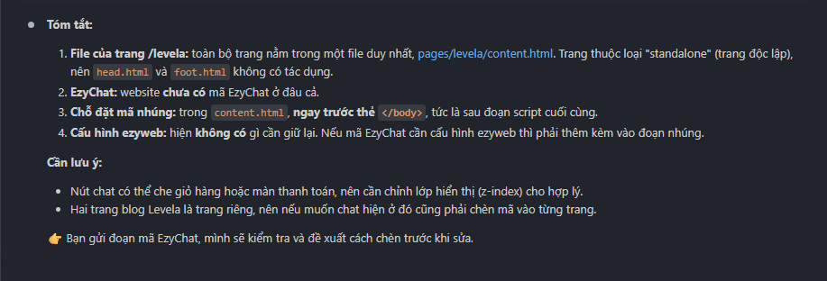 Kết quả AI kiểm tra cấu trúc source code Levela