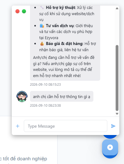 Tin nhắn của nhân viên xuất hiện trong cửa sổ chat trên website