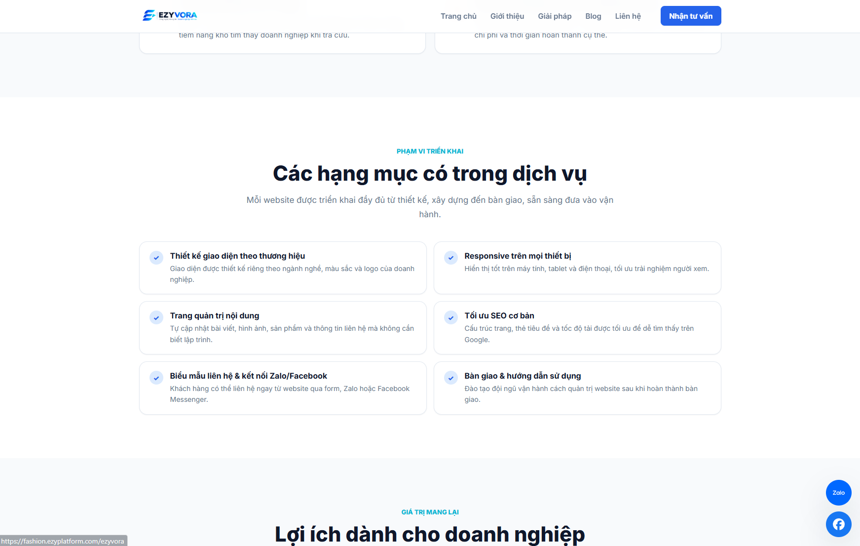 Các hạng mục có trong dịch vụ