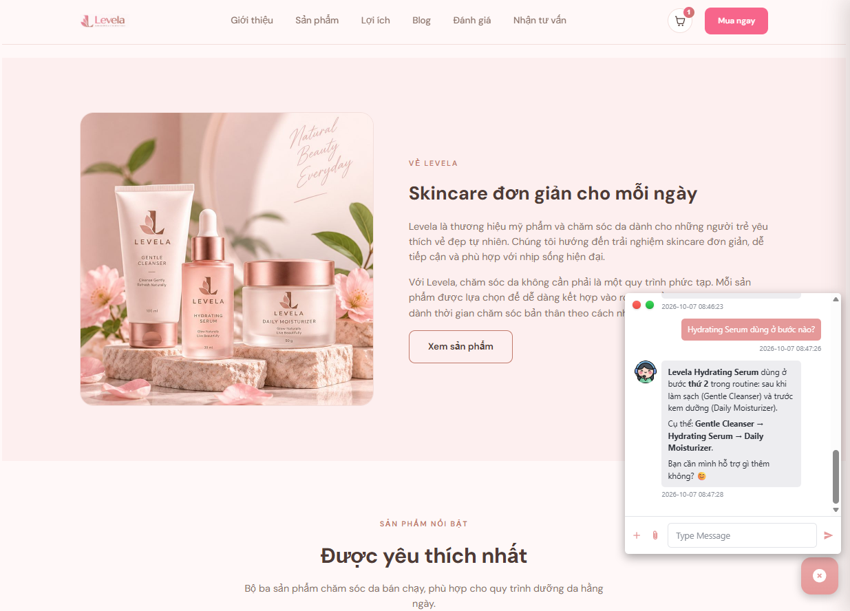Kiểm tra Chatbot Levela với dữ liệu RAG