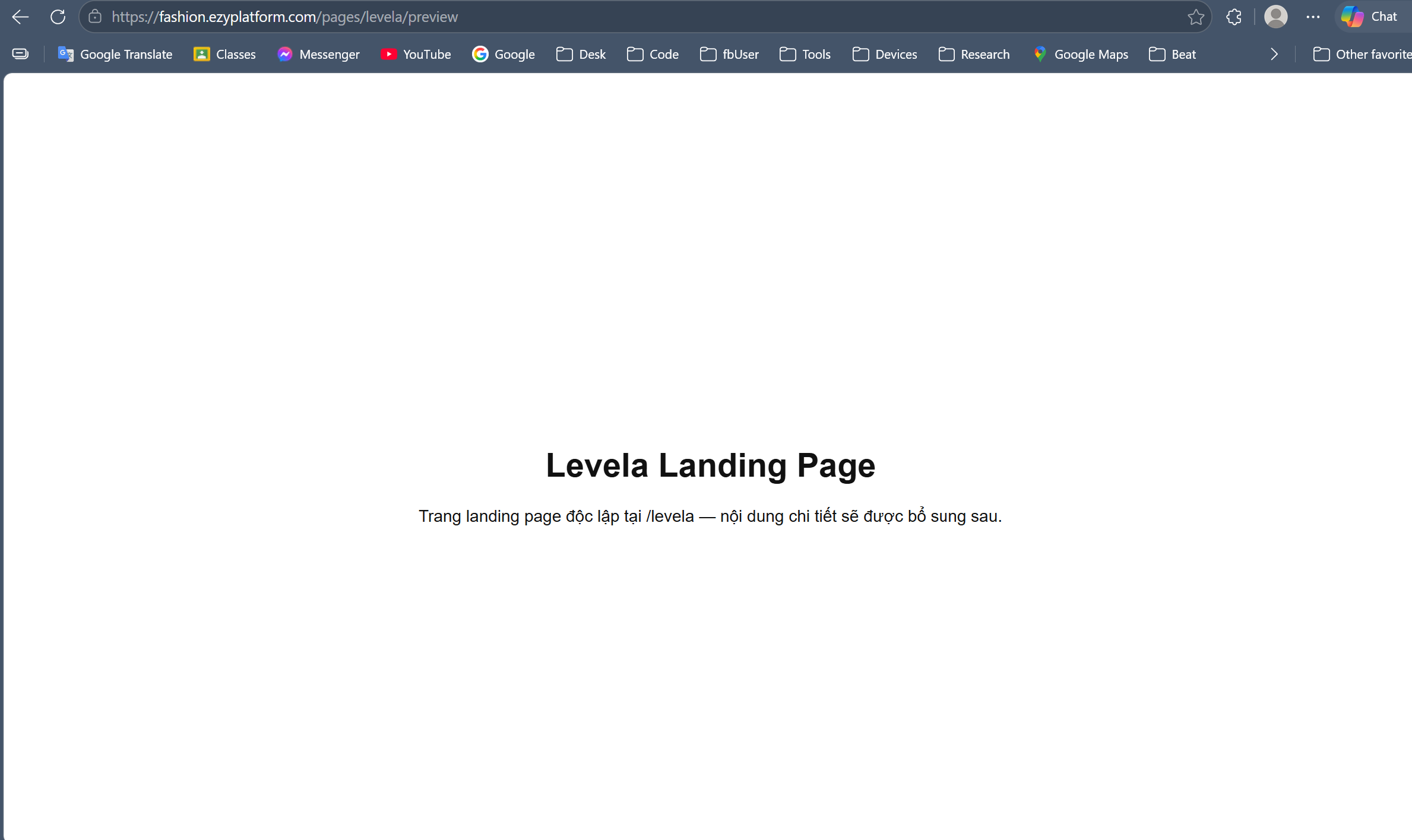 Kiểm tra đường dẫn /levela hoạt động đúng