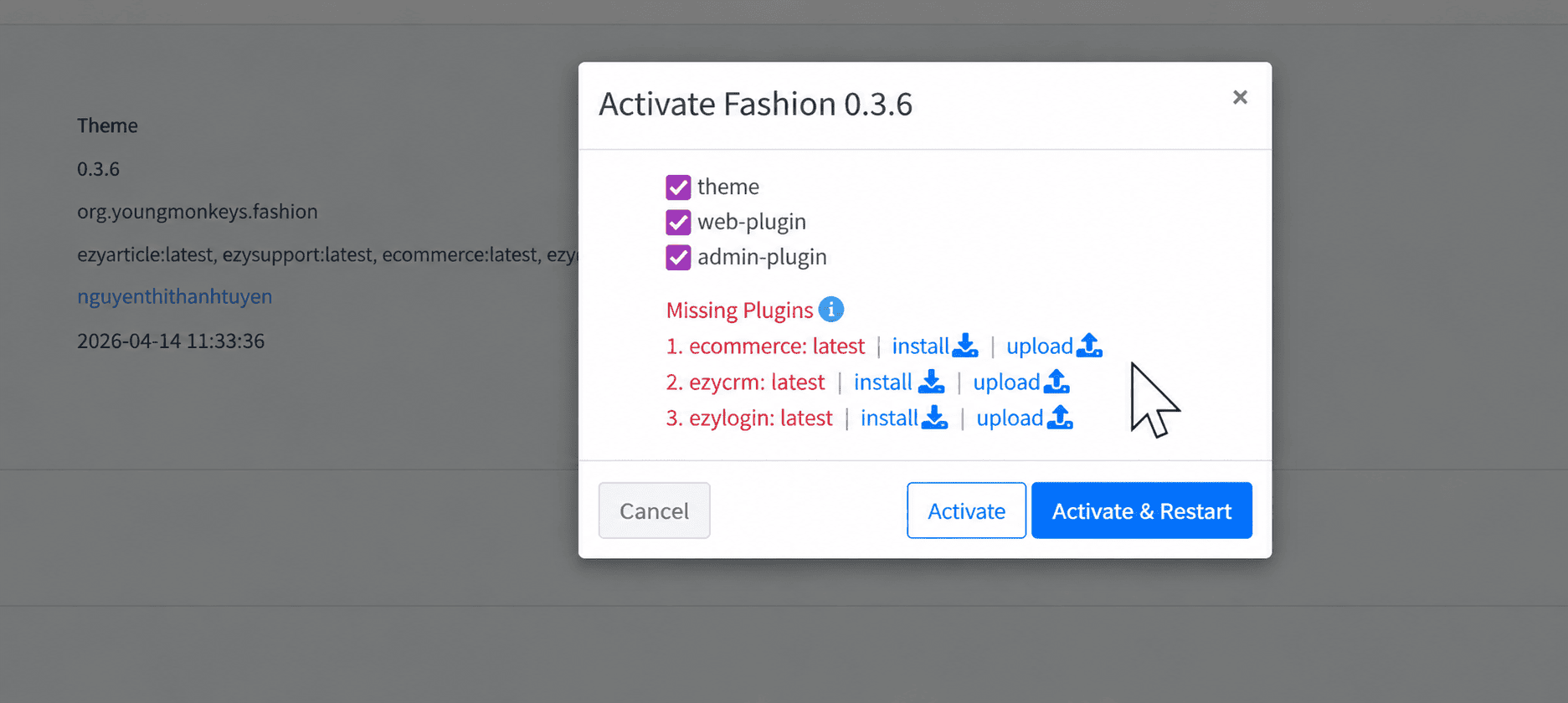 Activate & Restart theme, phần 1