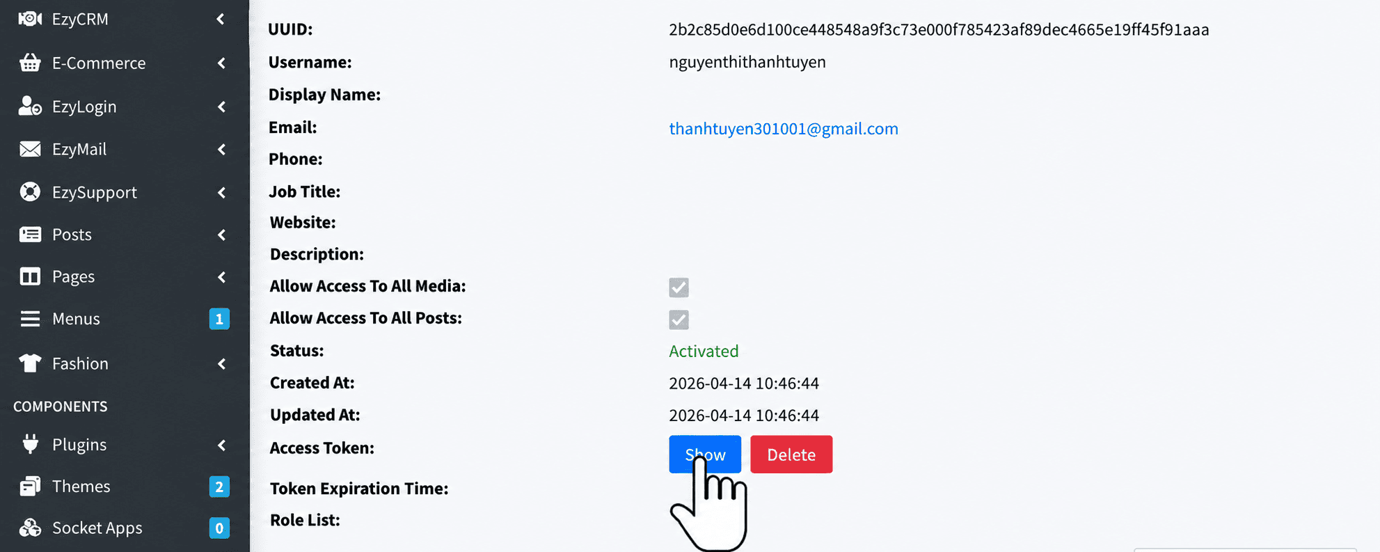 Nhập mật khẩu để xác thực xem Access Token