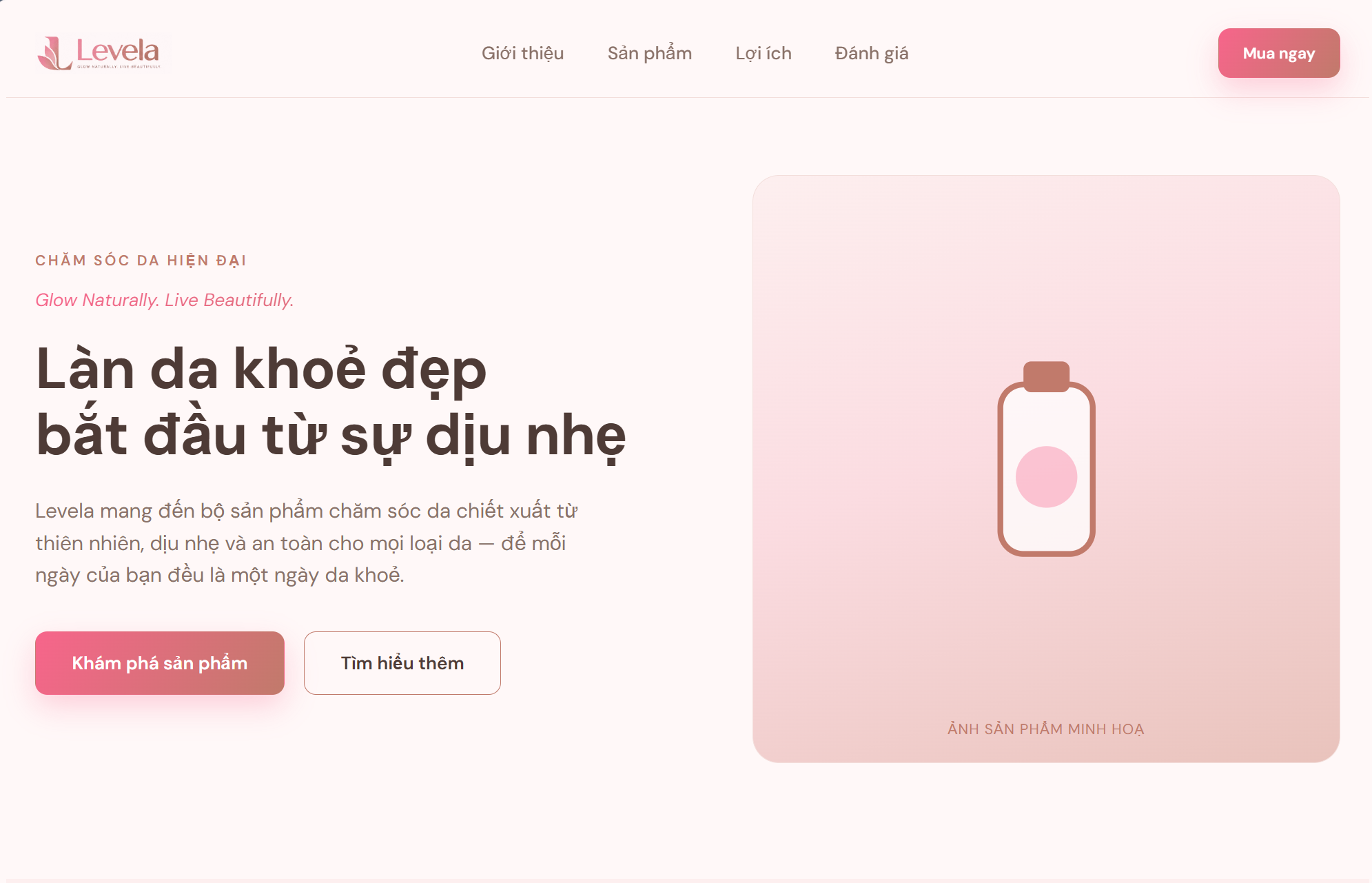 Landing Page levela sau khi AI áp dụng Brand Identity Levela