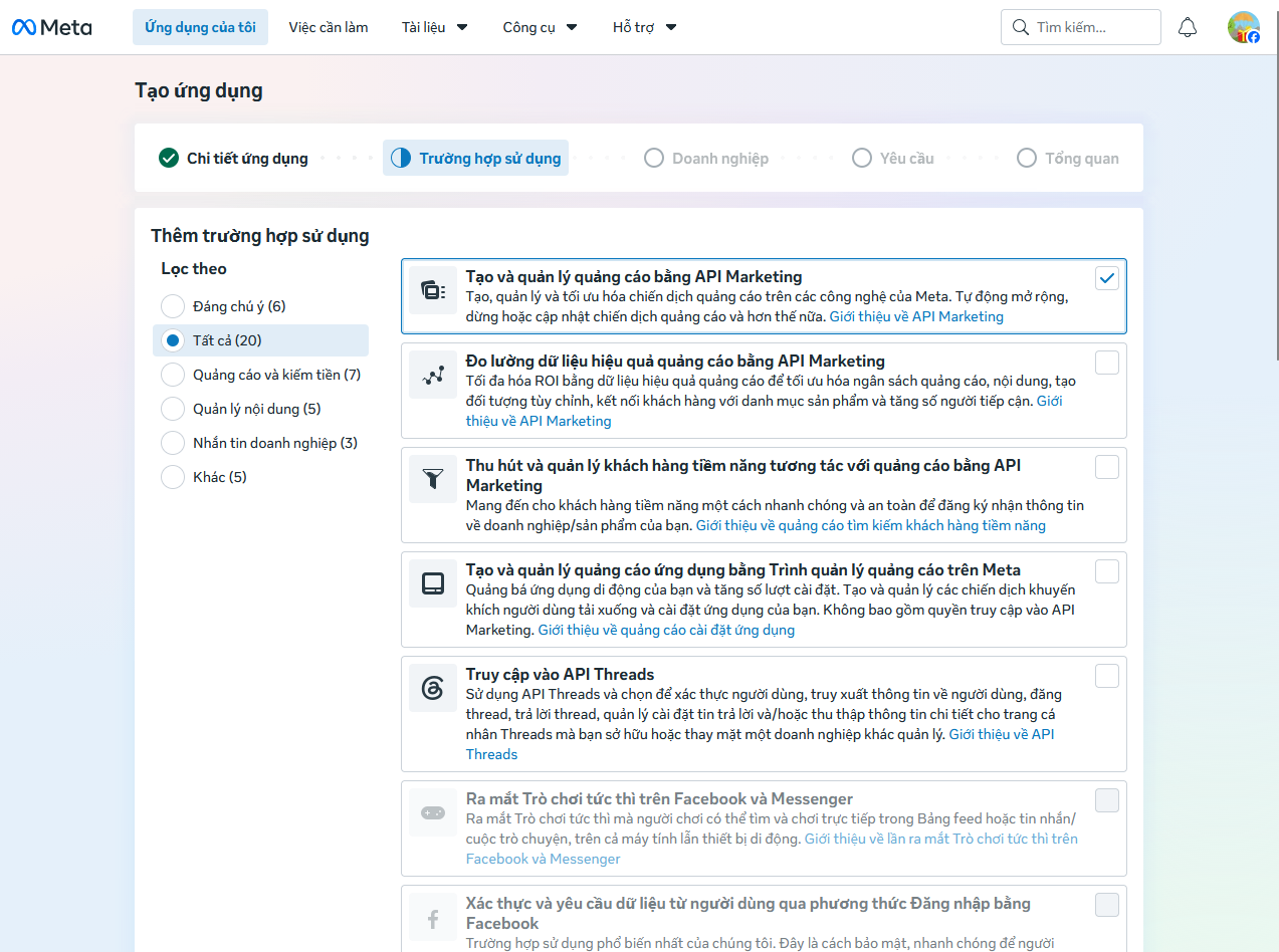 Chọn trường hợp sử dụng Messenger from Meta