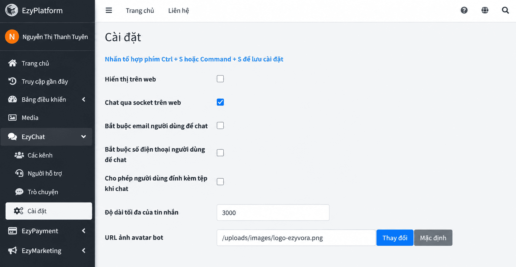 Cấu hình EzyChat để hiển thị trên website