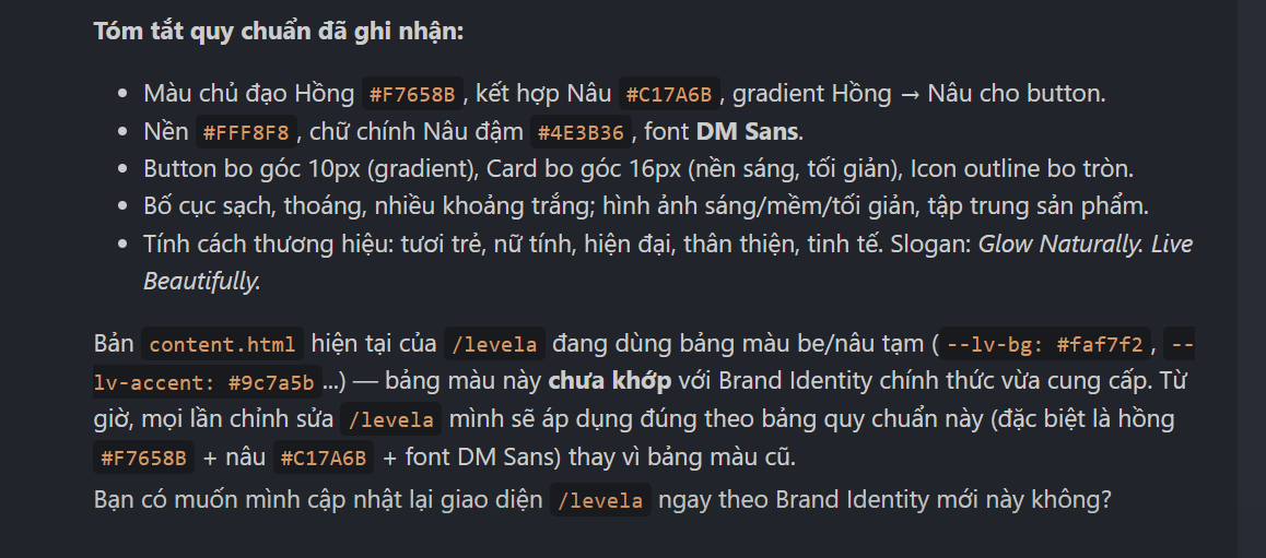 AI ghi nhận Brand Identity Levela trước khi chỉnh sửa
