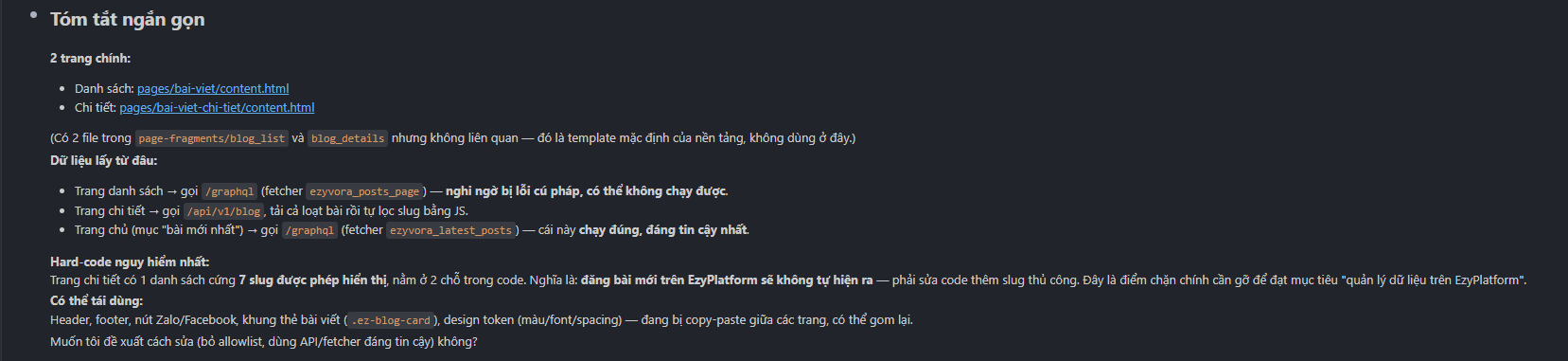 Kết quả kiểm tra trang Blog hiện tại