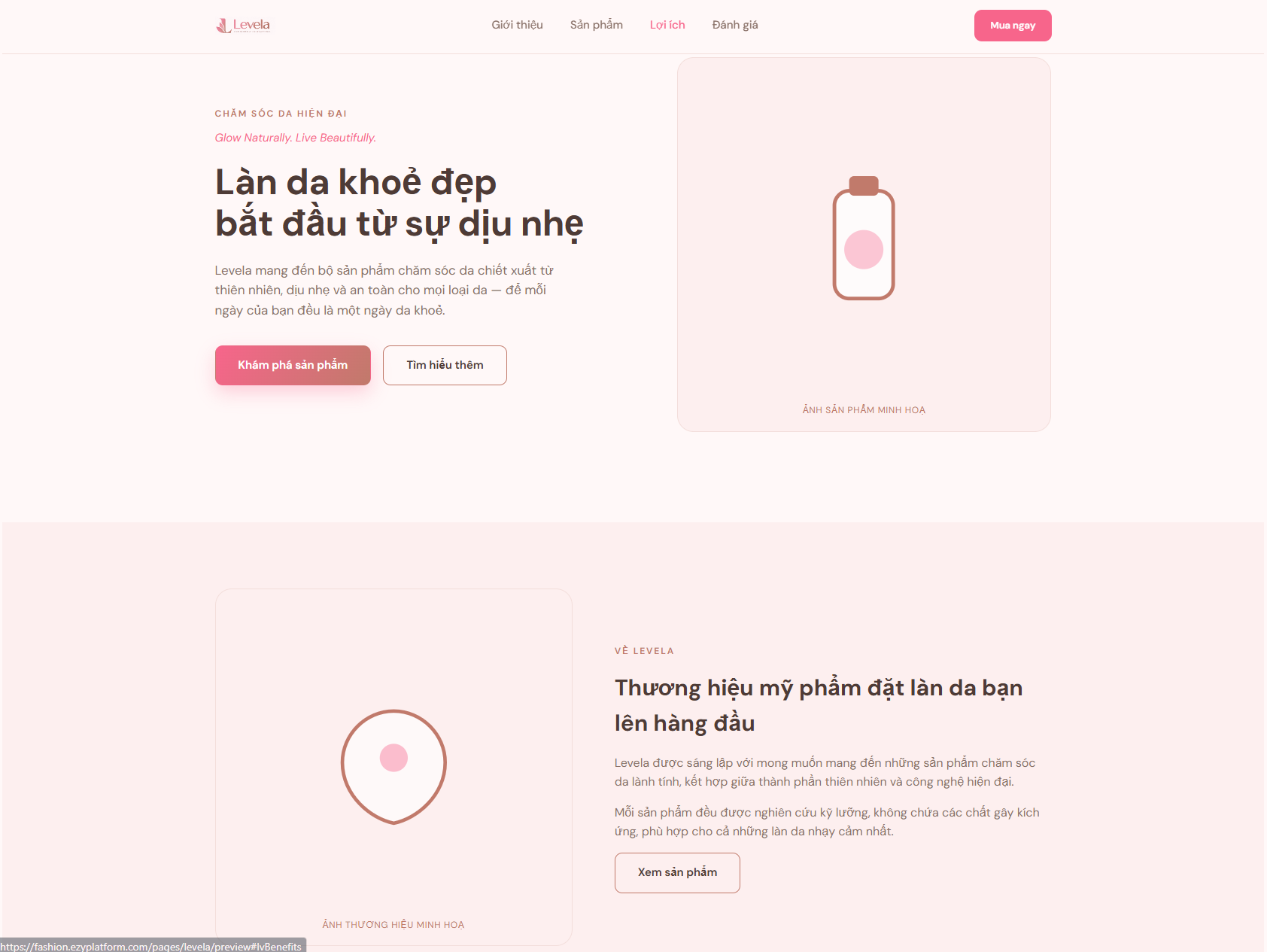 Landing Page levela sau khi thay nội dung Hero và giới thiệu thương hiệu