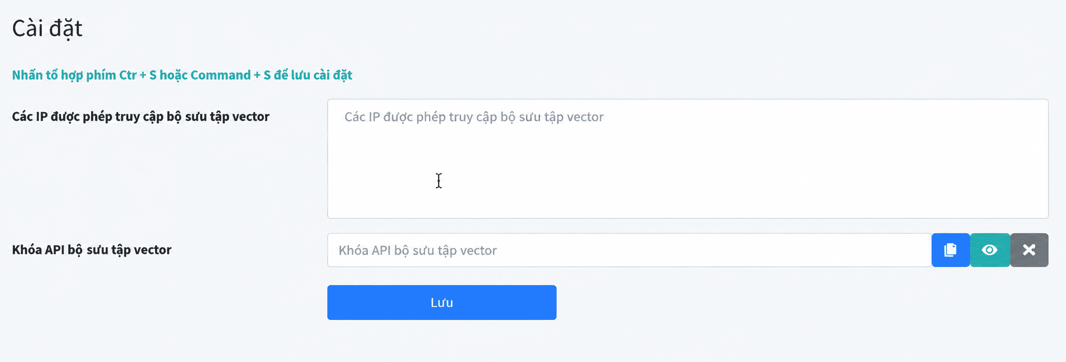 Các cấu hình trong trang Cài đặt của EzyVector