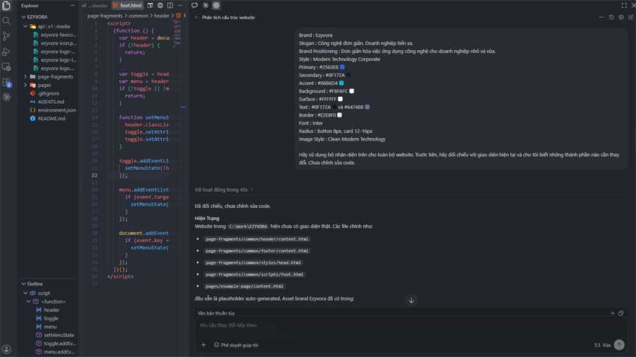 Cung cấp Brand Guideline Ezyvora cho AI trong VS Code