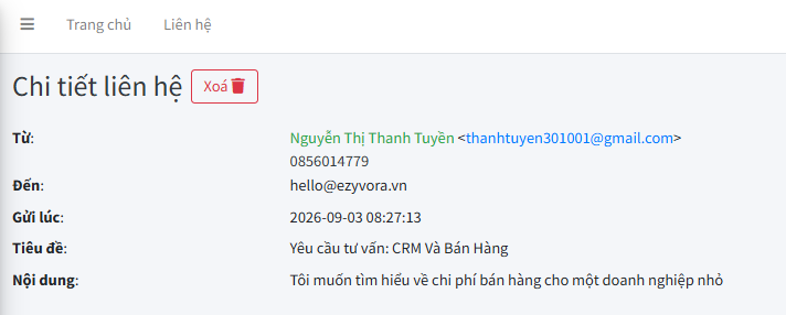 Chi tiết yêu cầu khớp với thông tin khách hàng đã nhập