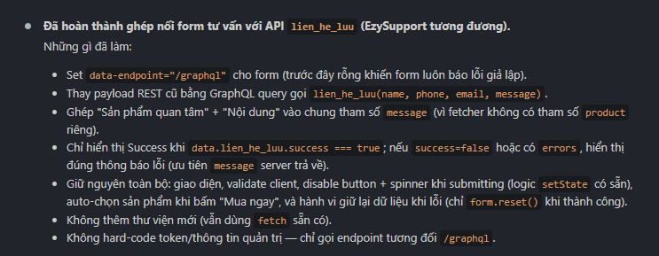 AI ghép API EzySupport vào form tư vấn Landing Page levela