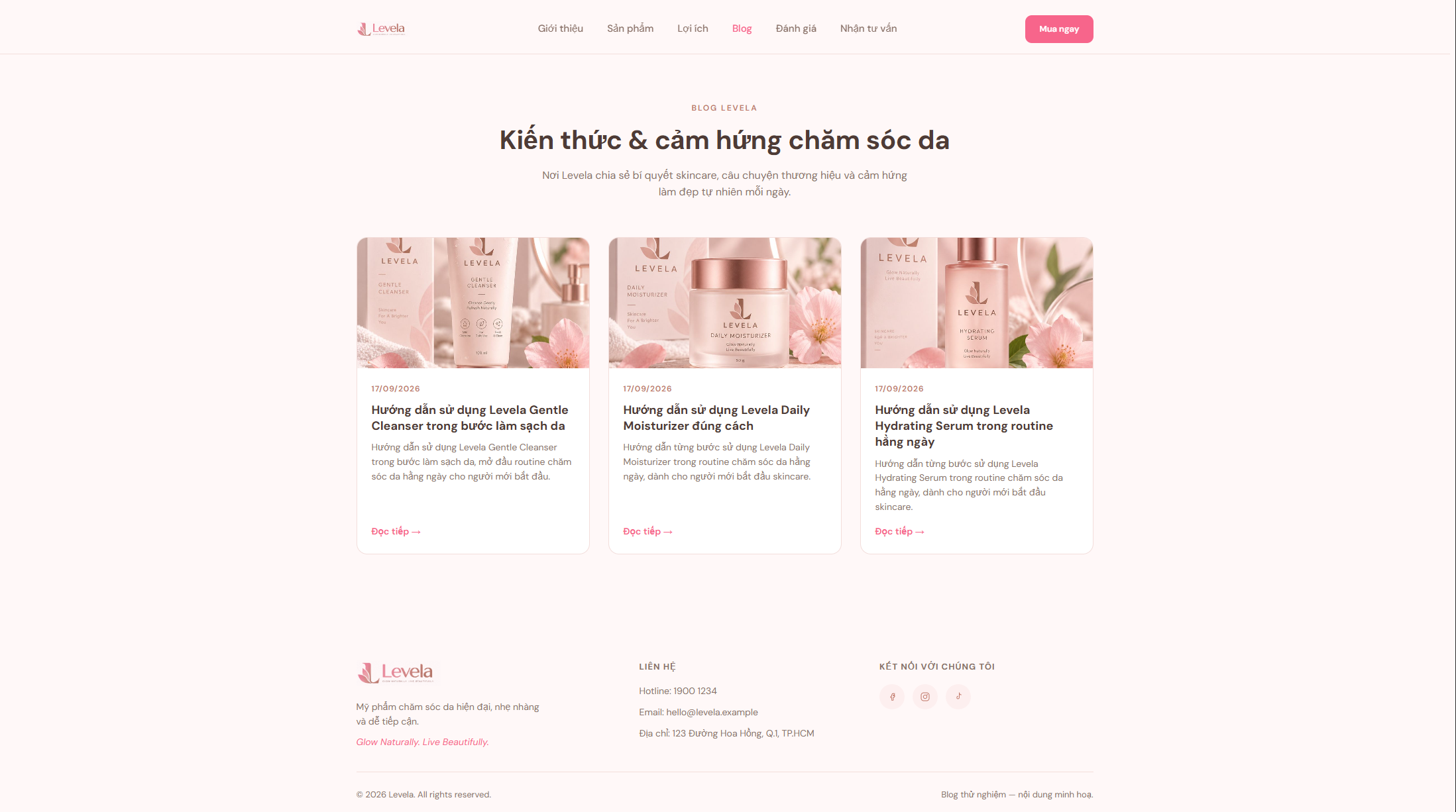 Trang Blog Levela hiển thị dữ liệu bài viết thật từ EzyPlatform