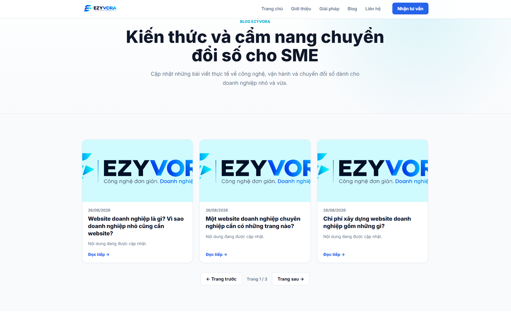 Trang Blog hiển thị danh sách bài viết thật kèm phân trang