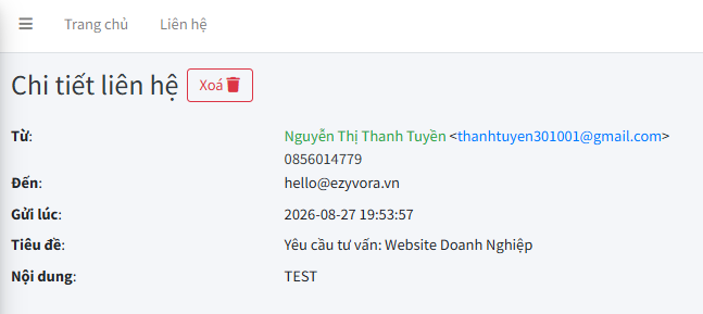 Chi tiết yêu cầu khớp với thông tin khách hàng đã nhập