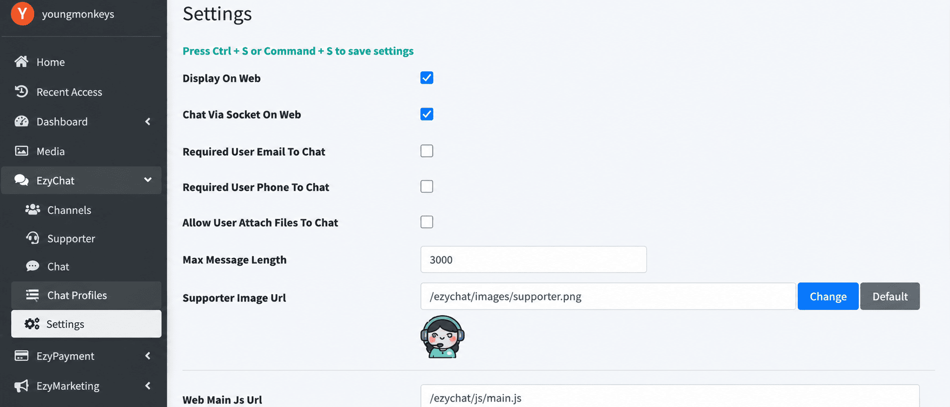 Bật Display On Web và Chat Via Socket On Web