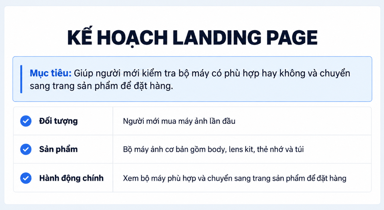 Bảng xác định mục tiêu Landing Page