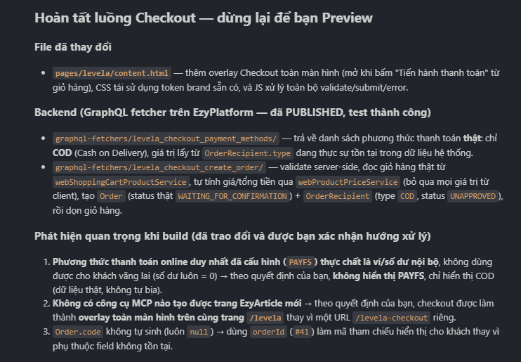 Trang Checkout của Landing Page Levela