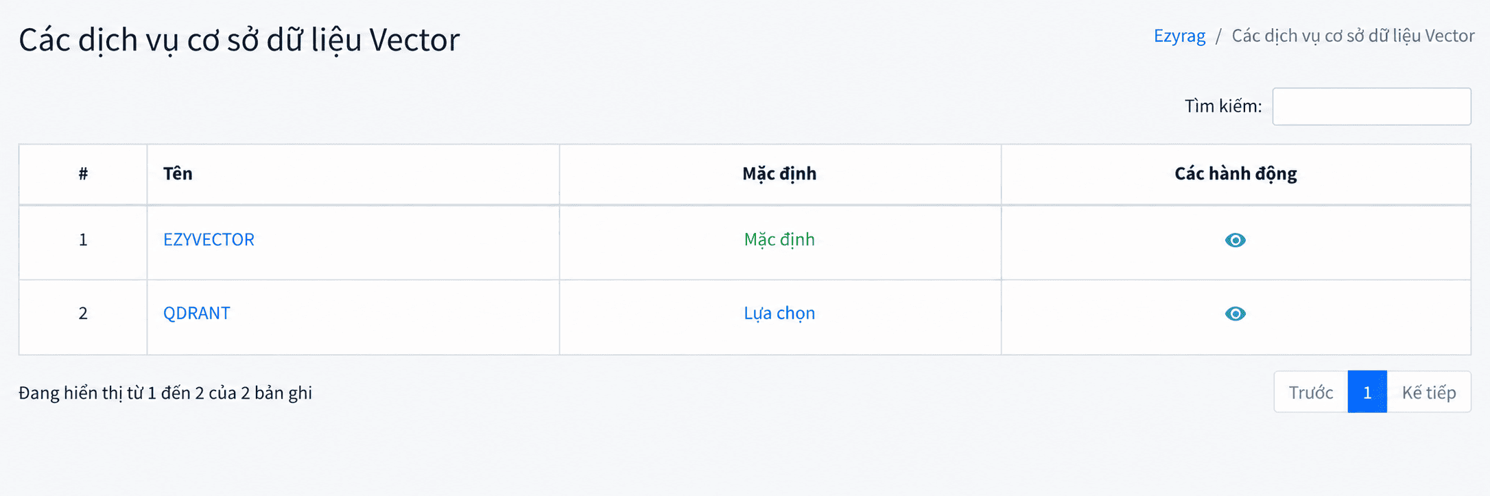 Mở dịch vụ cơ sở dữ liệu Vector EZYVECTOR