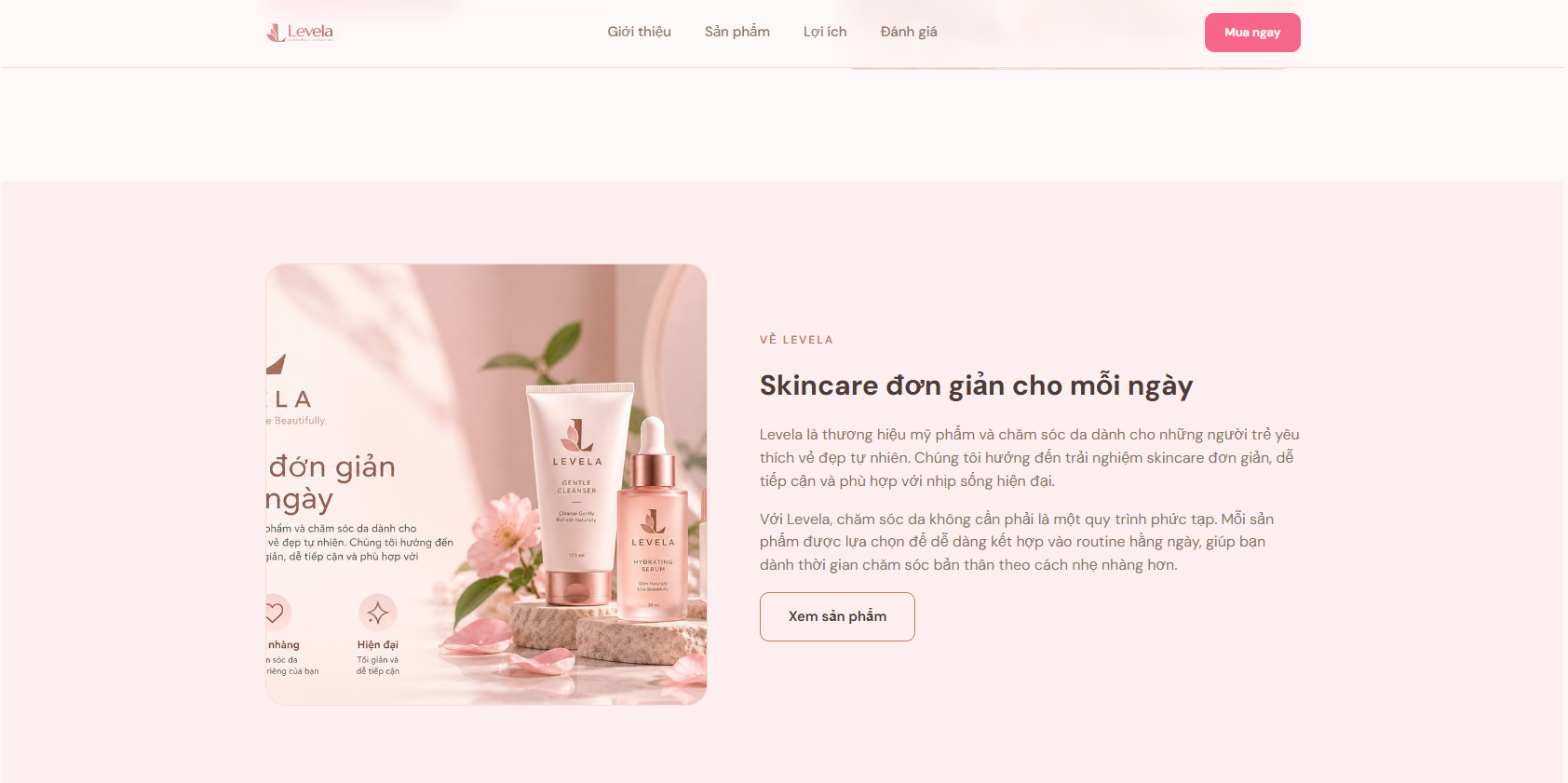 Landing Page levela sau khi thay hình ảnh thật - sản phẩm