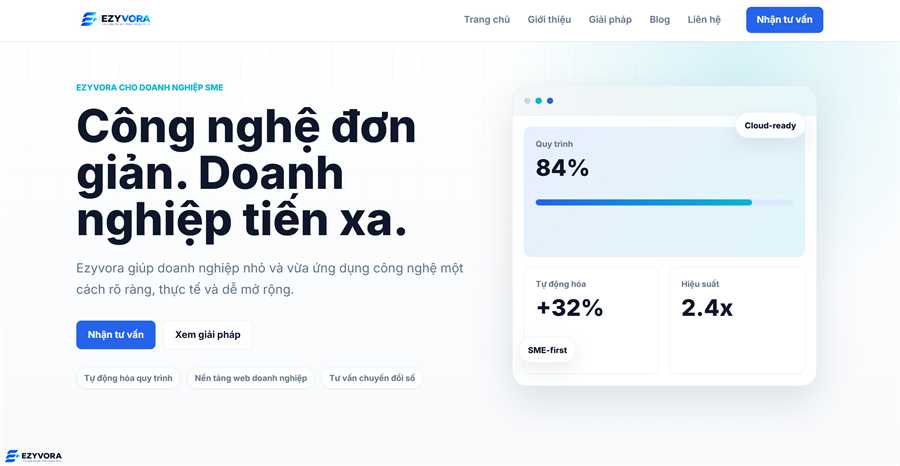 Ảnh preview Hero Ezyvora hoàn chỉnh trên website