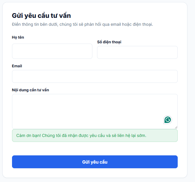 Thông báo đăng ký dịch vụ thành công