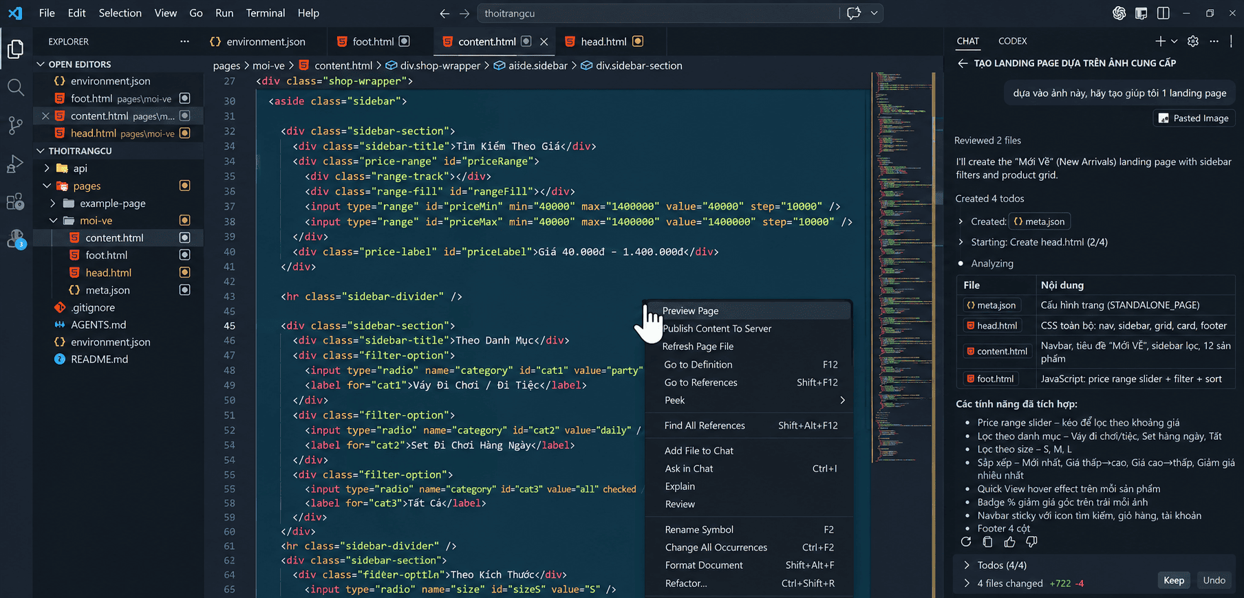 Bản xem thử Landing Page chạy trên local