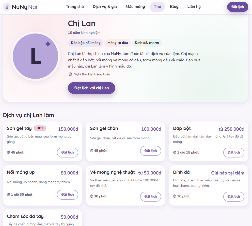 Trang profile của chị Lan với thế mạnh, giới thiệu và dịch vụ làm được