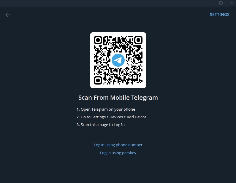 Mã QR đăng nhập Telegram Desktop