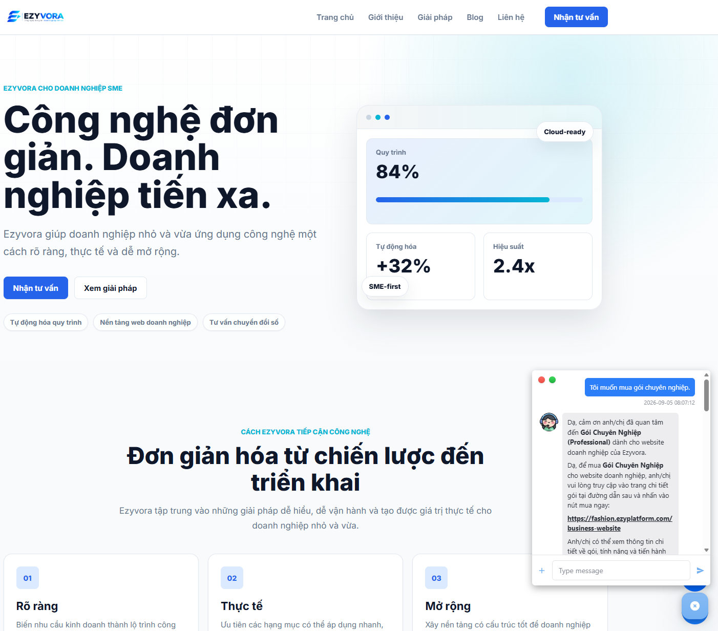 Chatbot phản hồi khi khách muốn mua gói chuyên nghiệp