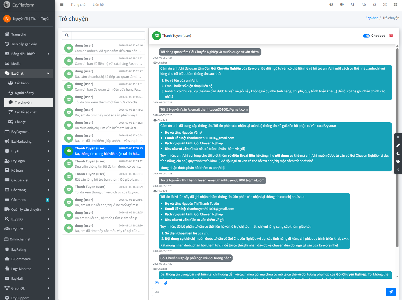 Tạo phần trò chuyện sử dụng AI trên EzyChat