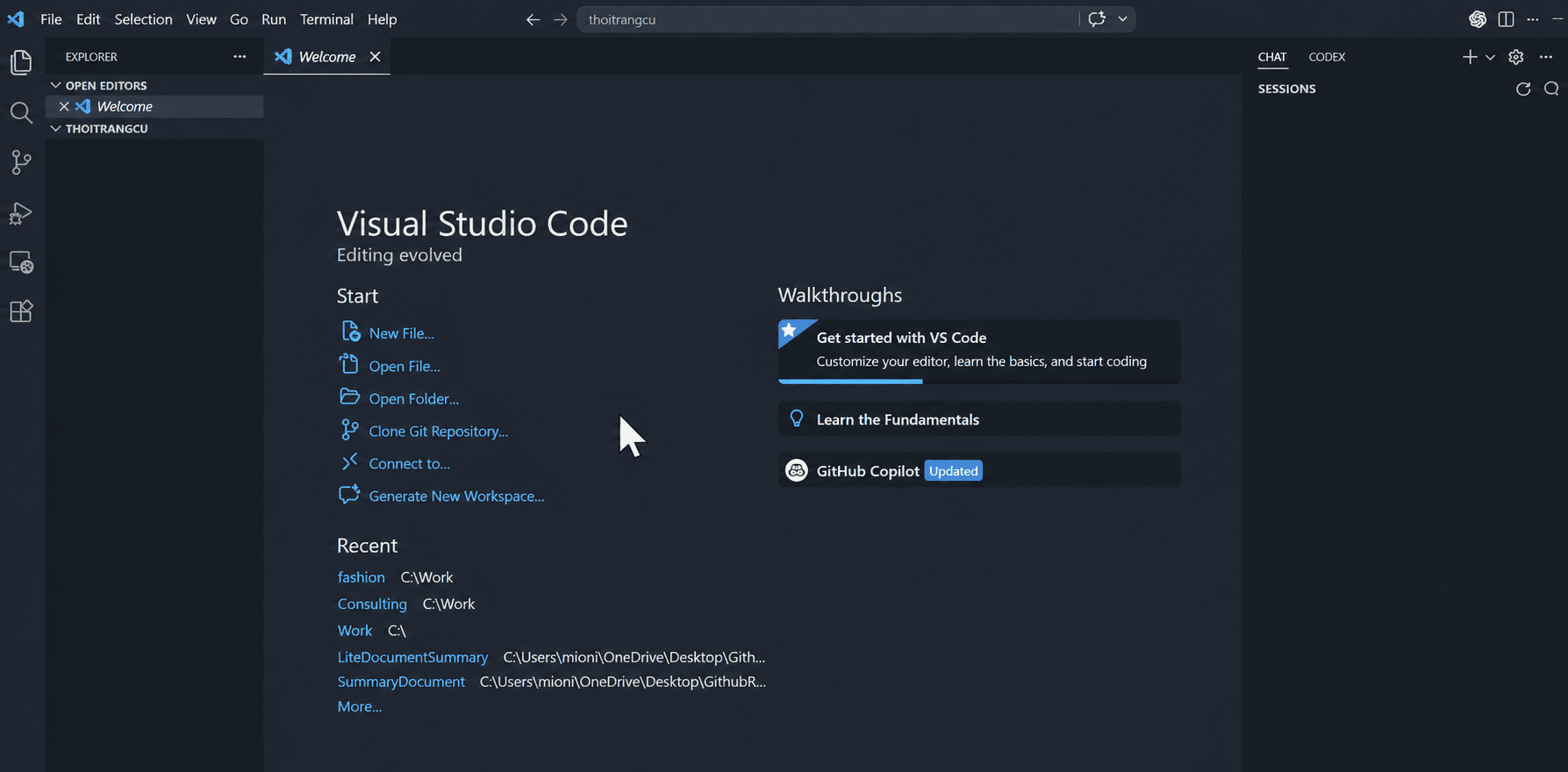 Thư mục dự án đã mở trong VS Code
