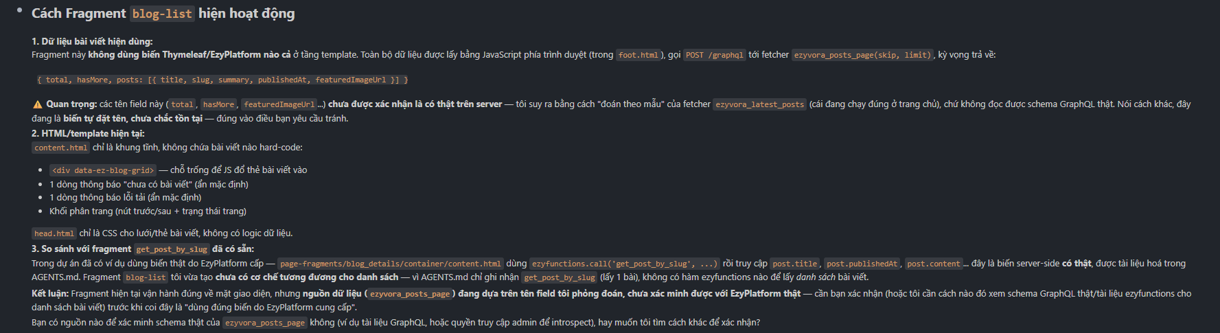 Kết quả kiểm tra Page Fragment Blog