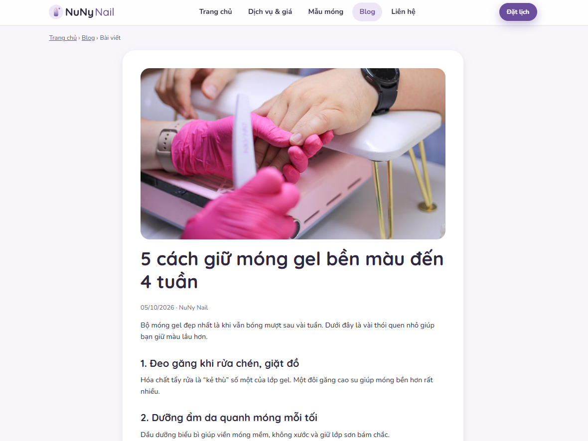 Bài blog chăm sóc móng sau khi đăng lên EzyPlatform, phần 2