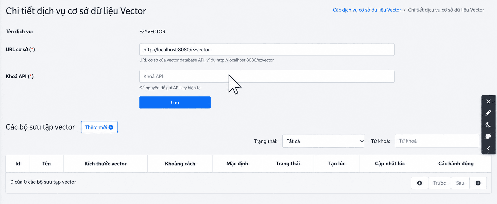 Nhập Khóa API để kết nối EzyRAG với EzyVector