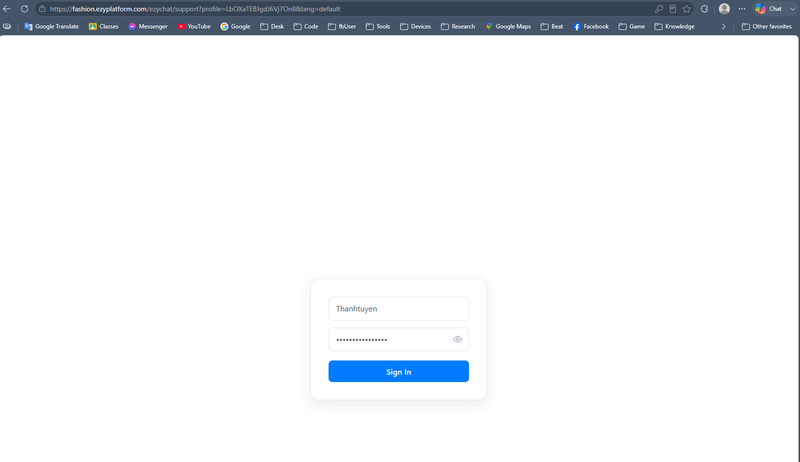 Màn hình đăng nhập EzyChat Support
