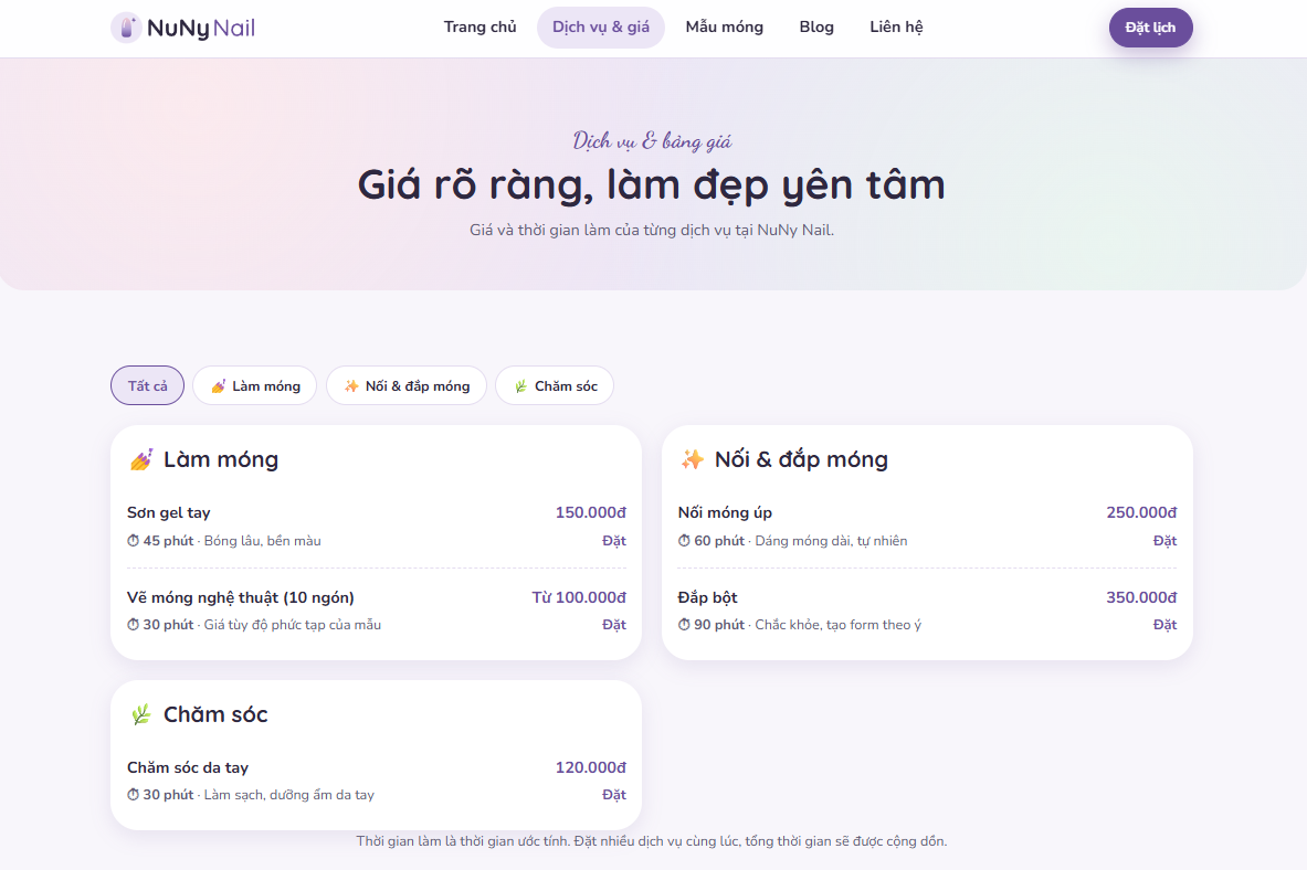 Trang dịch vụ hiển thị dữ liệu lấy từ EzyPlatform