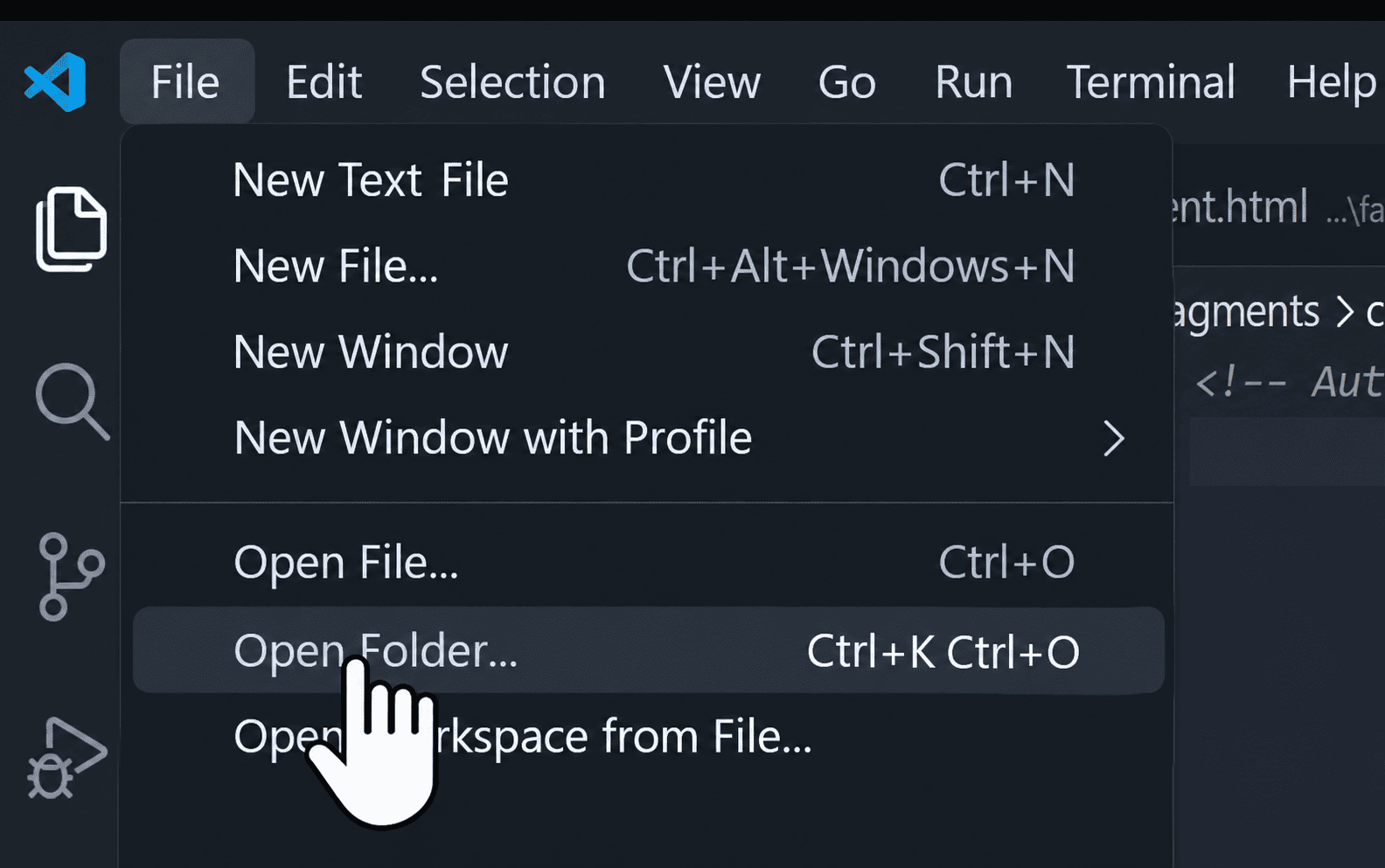 Chọn thư mục dự án để mở trong VS Code