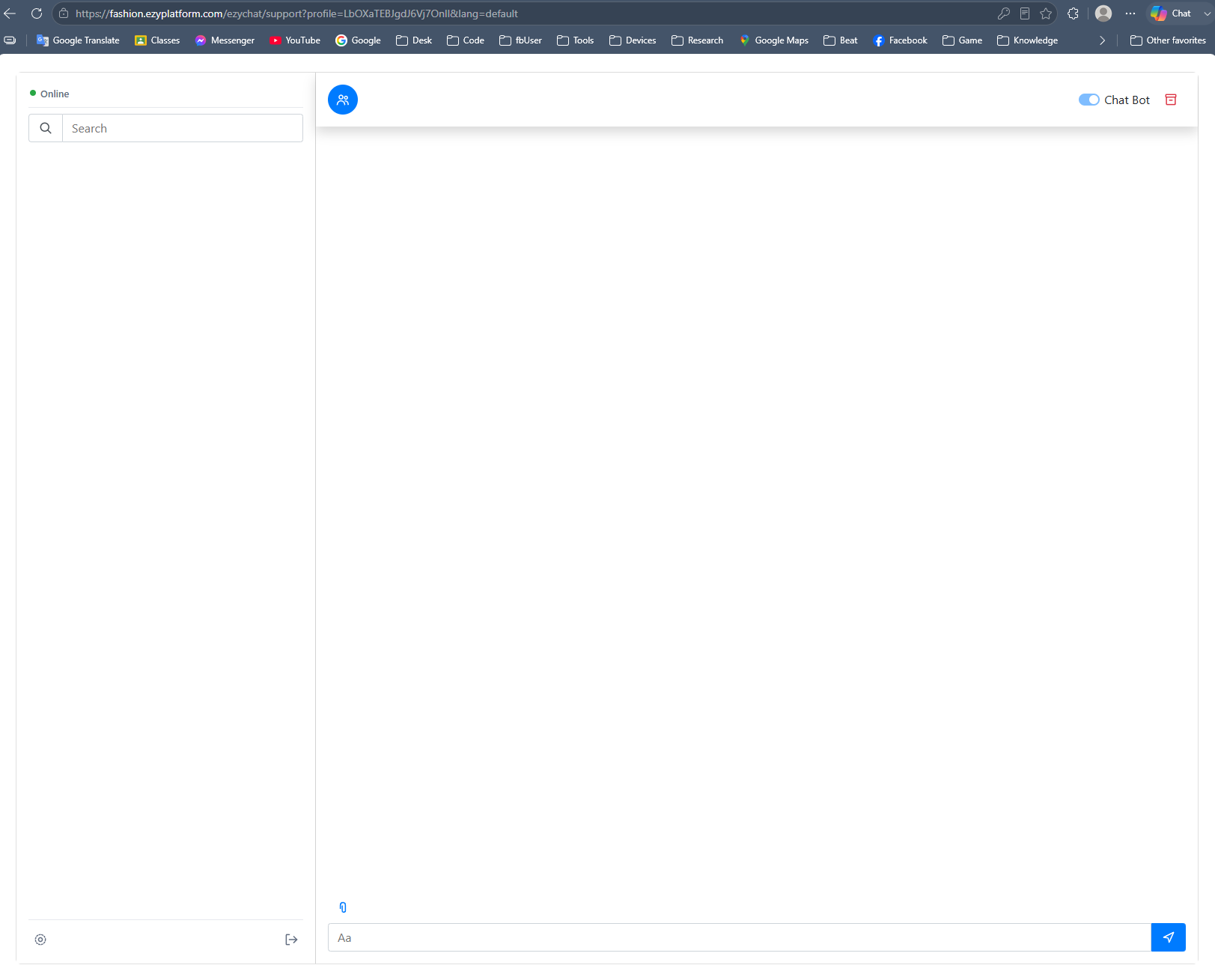 Giao diện EzyChat Support sau khi đăng nhập