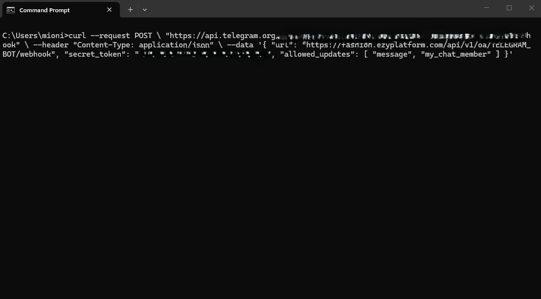 Chạy lệnh setWebhook trong PowerShell