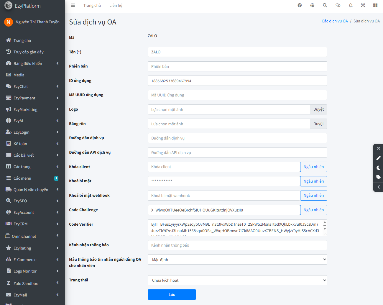 Tạo Code Challenge và Code Verifier bằng nút Ngẫu nhiên trong EzyOA