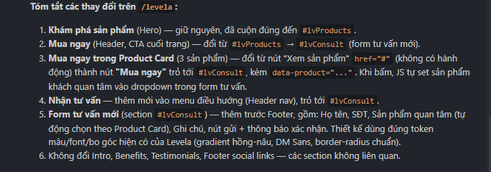 Landing Page levela sau khi hoàn thiện hành động của các CTA