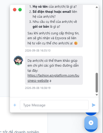 Nhân viên gửi đường dẫn tư vấn cho khách hàng trong cửa sổ chat