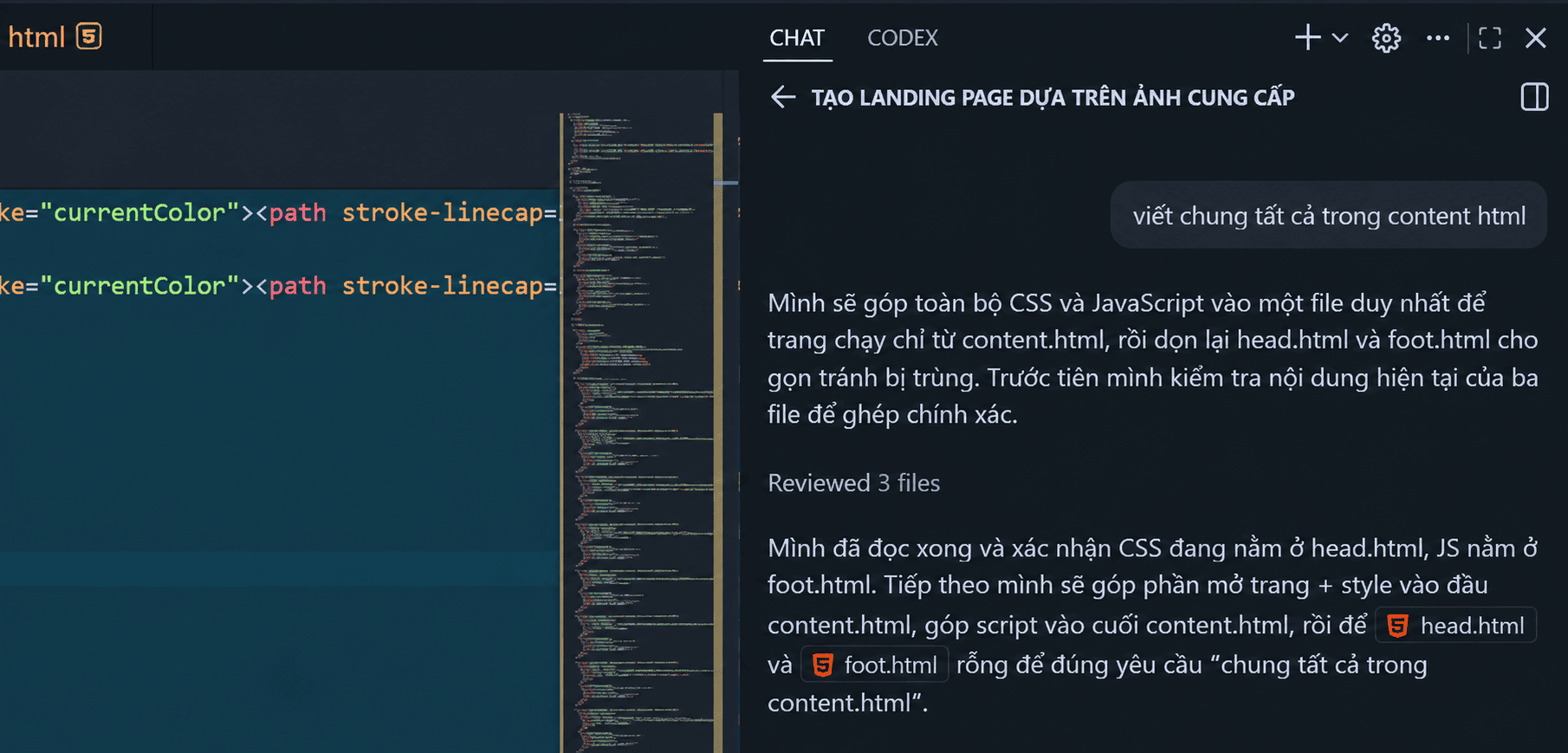 Nhập chỉ thị lại cho AI trong khung chat của extension