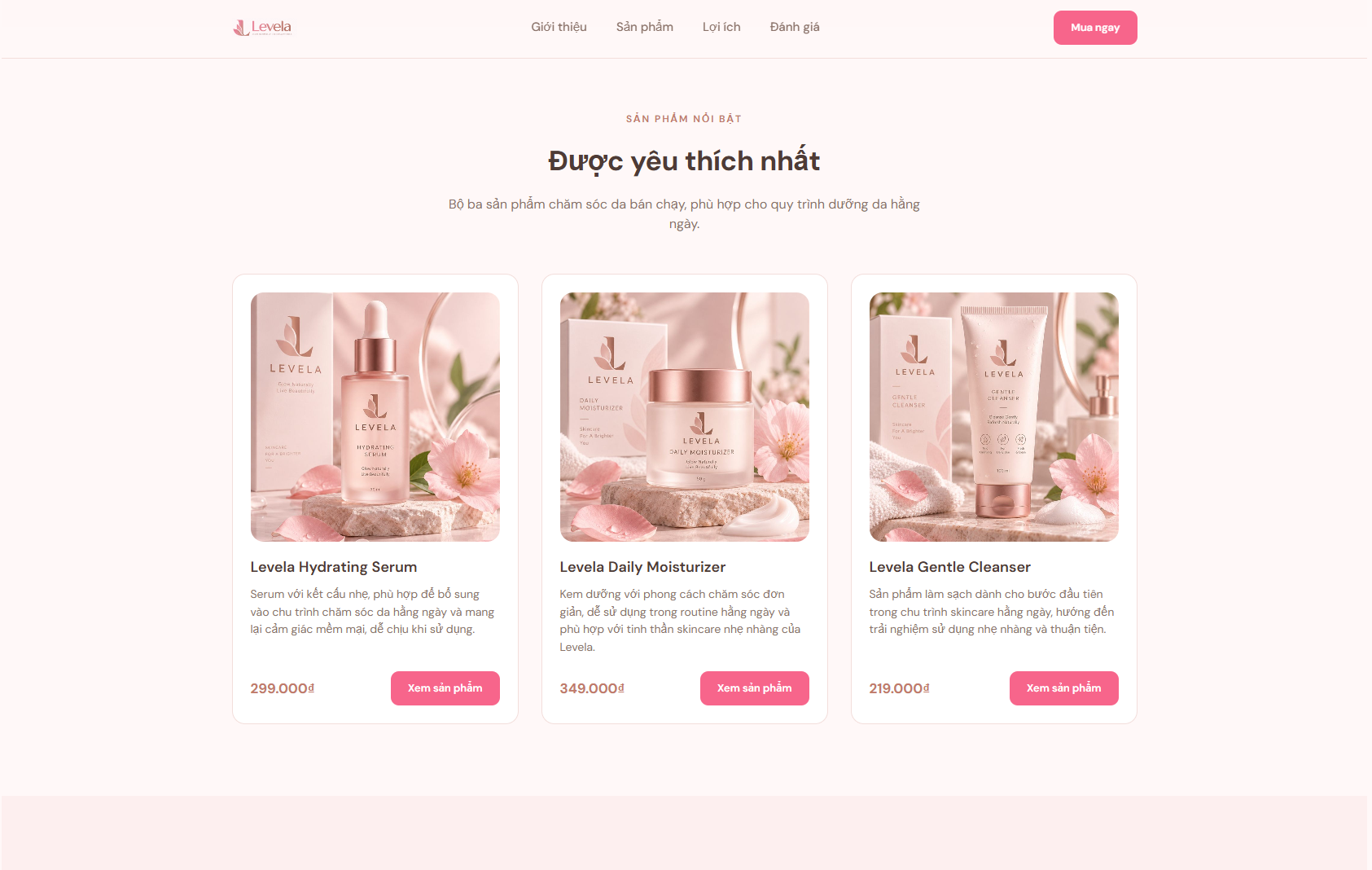 Landing Page levela sau khi thay hình ảnh thật - giới thiệu thương hiệu