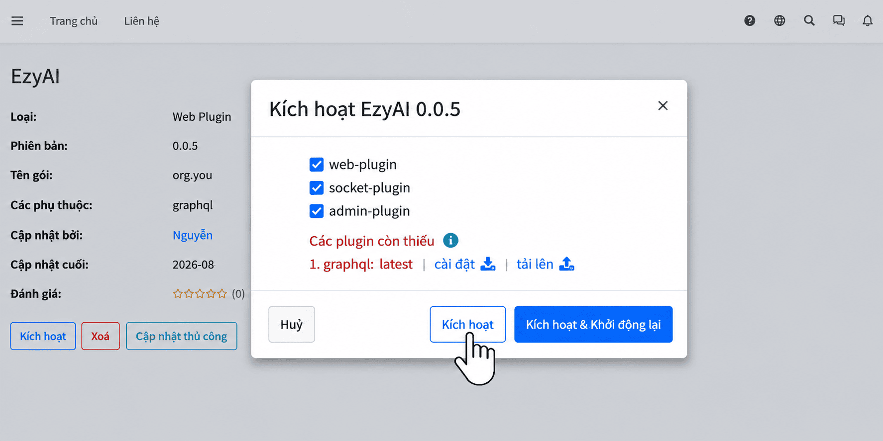 Kích hoạt plugin GraphQL - bước 1