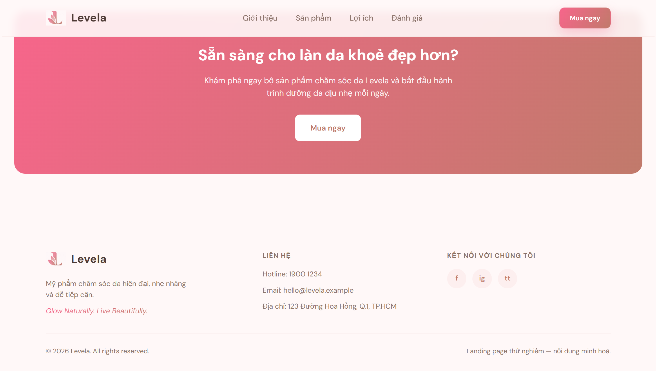 Landing Page levela sau khi áp dụng Brand Identity - phần 2