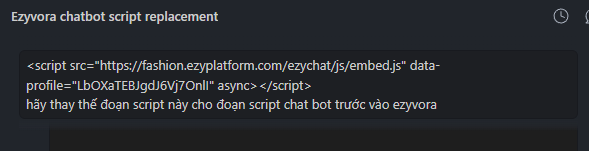 Thay đoạn script chatbot cũ bằng đoạn mã nhúng mới trong VS Code