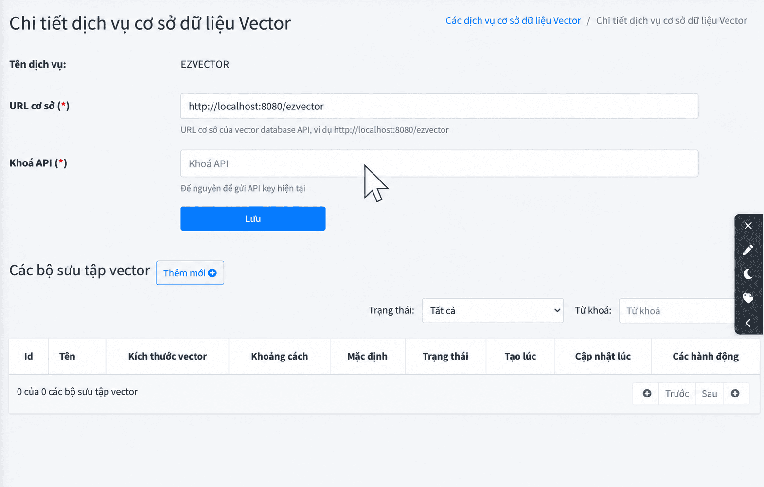 Cấu hình URL cơ sở kết nối tới EzyVector